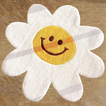High quality washable thick carpet lovely soft flower egg smile rug for children