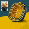Juego de ocho piezas de escurridor azul y amarillo.