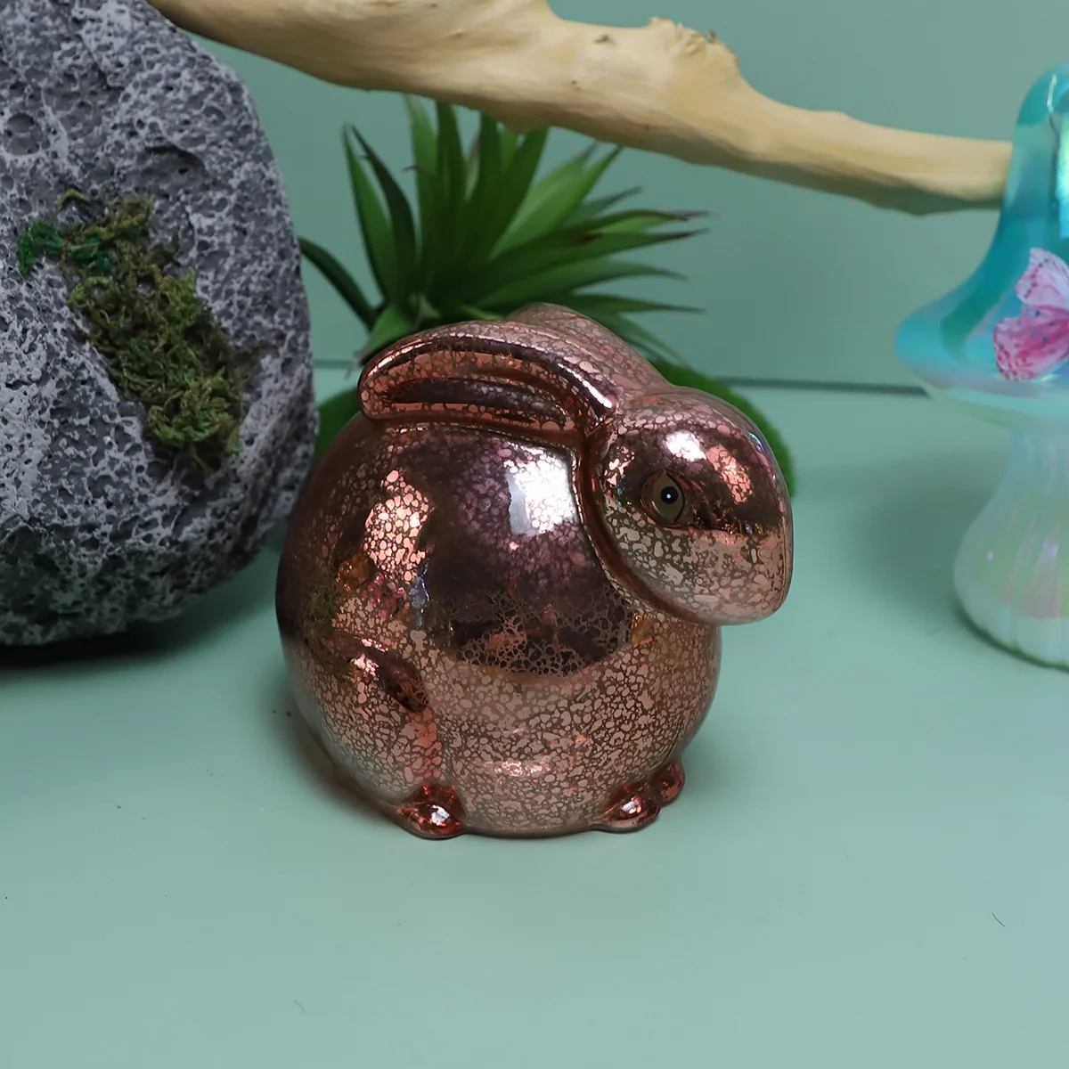 Easter holiday tabletop decorative rabbit mottled mercury glass easter bunny figurine battery operated led light up decoration