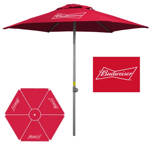 Easy Open 8 Feet Steel Frame Promotional Budweiser Outdoor Sun and Rain Patio Umbrella with Custom Logo