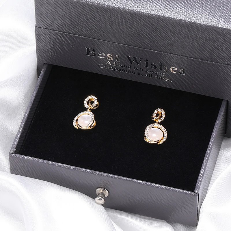 HOVANCI Ladies Fancy Items Gold Vermeil Earring S925 Silver Needle Cat Eye Stone Elegant Earring Women with Zircon