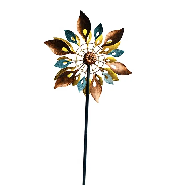 Copper Flower Wind Spinner Dual Spiral Wind Spinner Metal Garden Ornaments Windmill