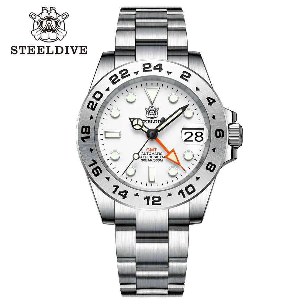 STEELDIVE公式SD1992ホワイトダイヤル41MMケースGMT NH34自動巻き 