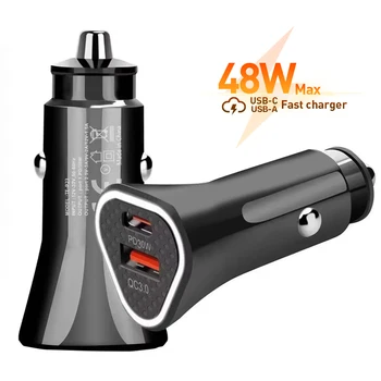 Eonline OEM LOGO 48W Car Charger USB Type C Fast Charger PD 20W Quick Charging for iPhone 17 16 Pro Xiaomi Mobile Phone Charger