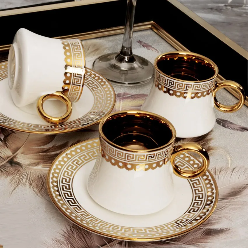 Luxury Modern Turkish Coffee Cups Set - 90ml Gold Plated Porcelain ...