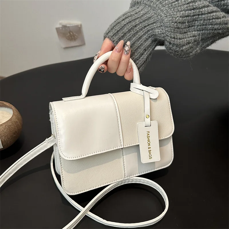 Women's Splicing Color Portable Small Square Shoulder Crossbody Bag with ZIP Closure Single Strap Modern Bag