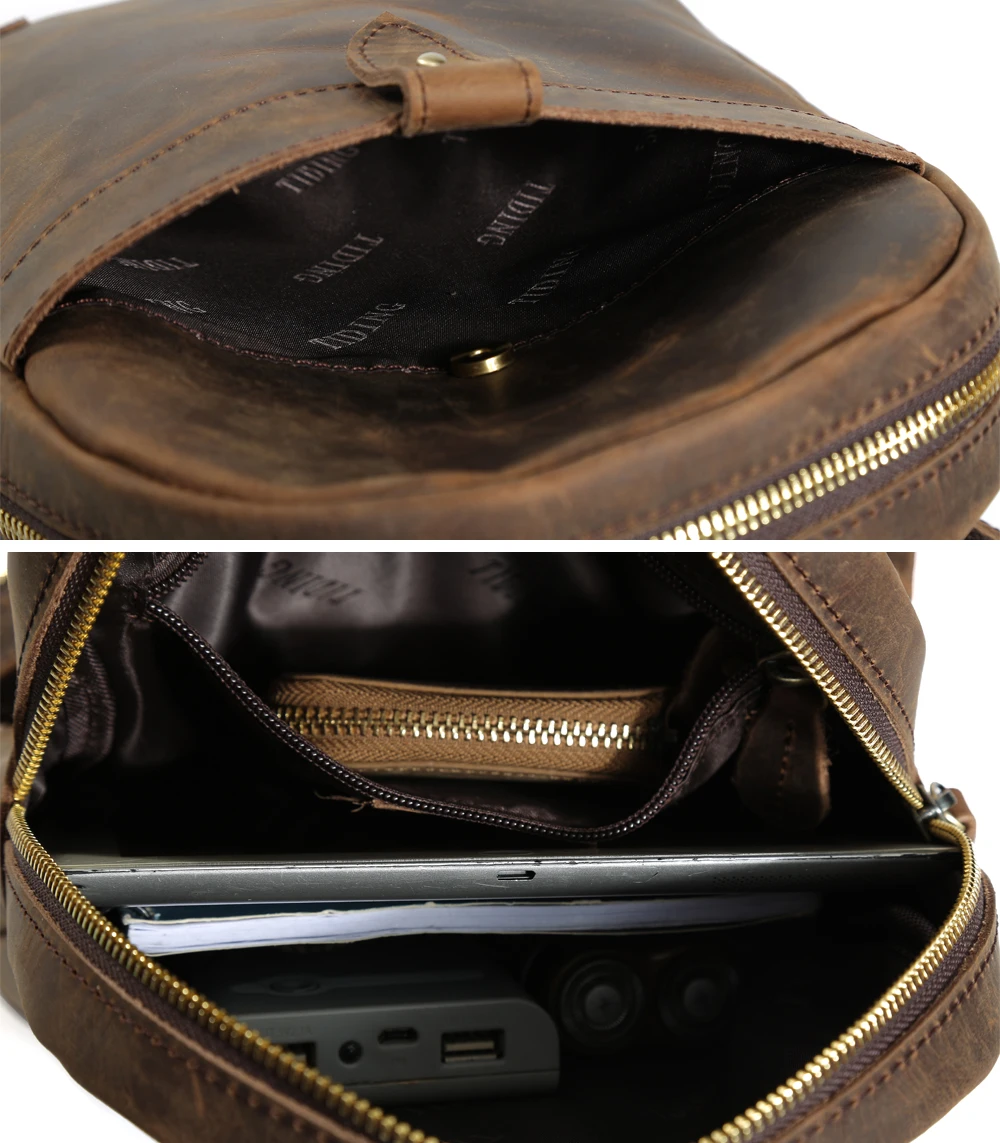 Factory Supply Wholesale Customize Crazy Horse Genuine Leather Lady One Shoulder Chest Bag Mini Real Leather Backpack for Women