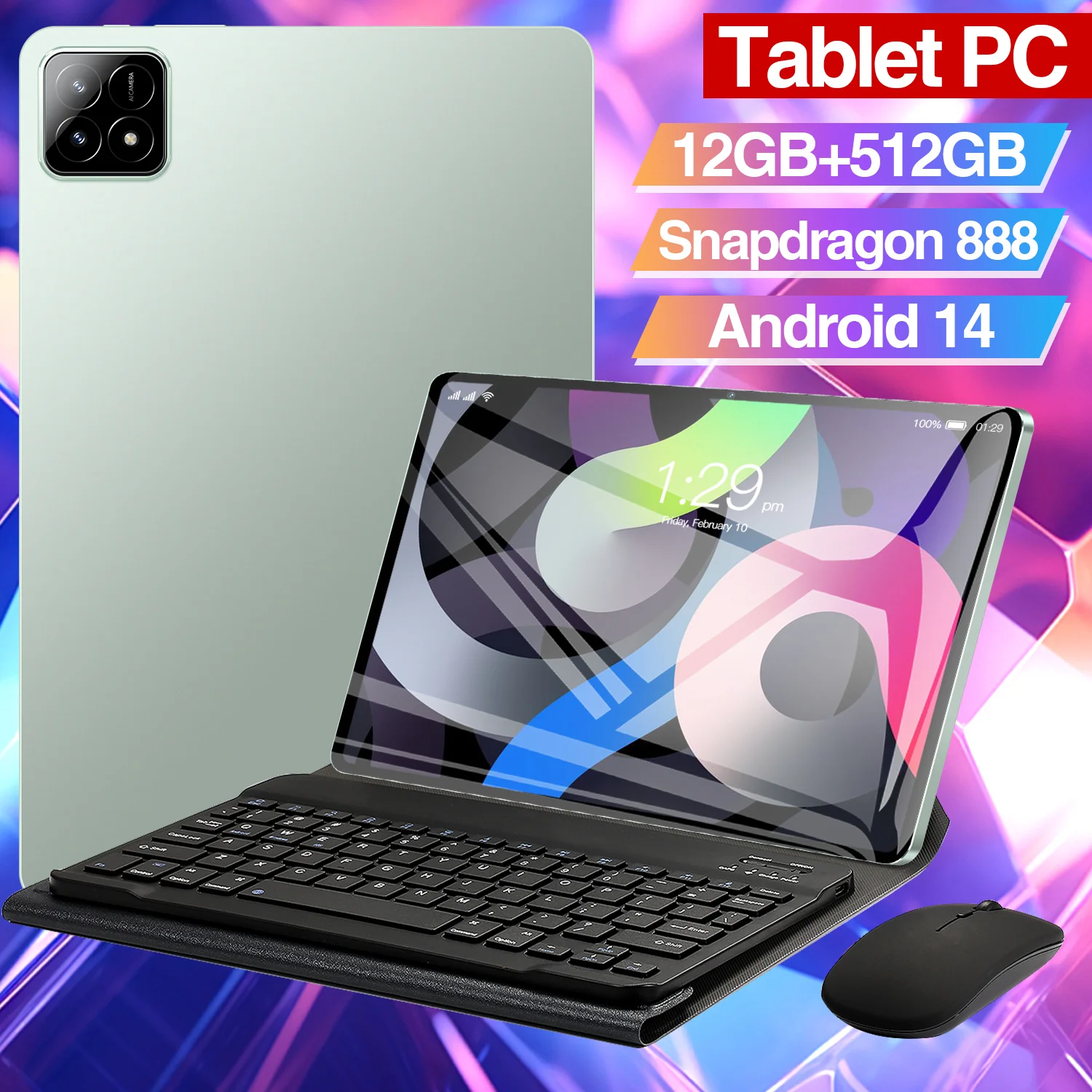 10.1 Inch Tablet PC with 12G RAM, 1024GB Storage, Android 14