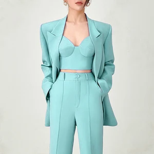 High Quality Casual Temperament Fashion Occupational Women's Suit With Bra And Pants Set Three Piece Sehe