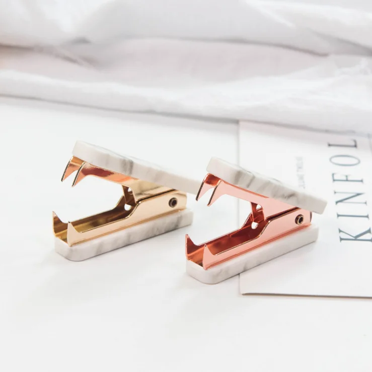 
Desk stationery tool stapler accessories portable marble rose gold staple remover for school and office 