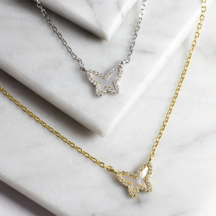 Rose Gold Mother of Pearl Butterfly Necklace