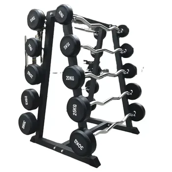 Wholesale Round Fixed Straight & Curl Rubber Barbell Weights With Chrome Handle Sets For Home/Gym