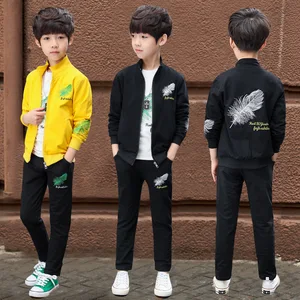Autumn Fashion Casual Set for Teen Boys Big Boys Woolen Clothing with Printed Vest for Children's Clothing