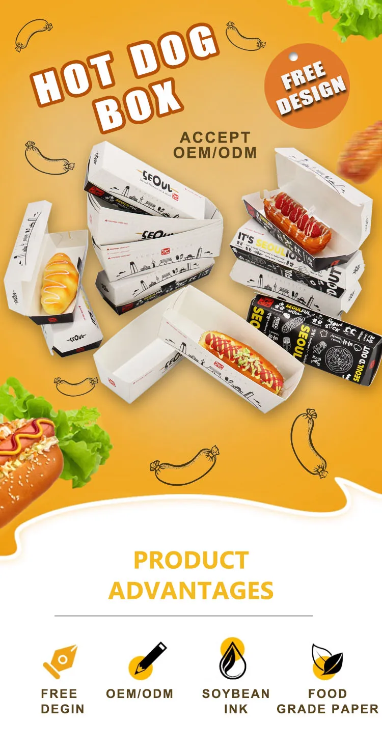 Food Grade Paper Hot Dog Packaging Korean Corn Hot Dog Box Tray Boat