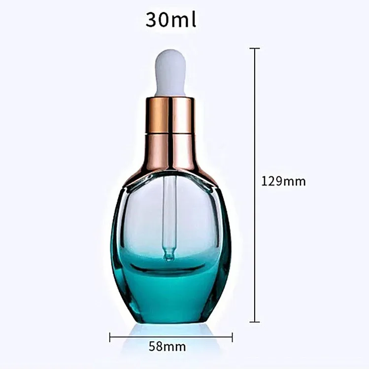 Thick Bottom Luxury 30ml Oblate Elite Fluid Bottles Blue Glass Bottle for Essence With White Dropper