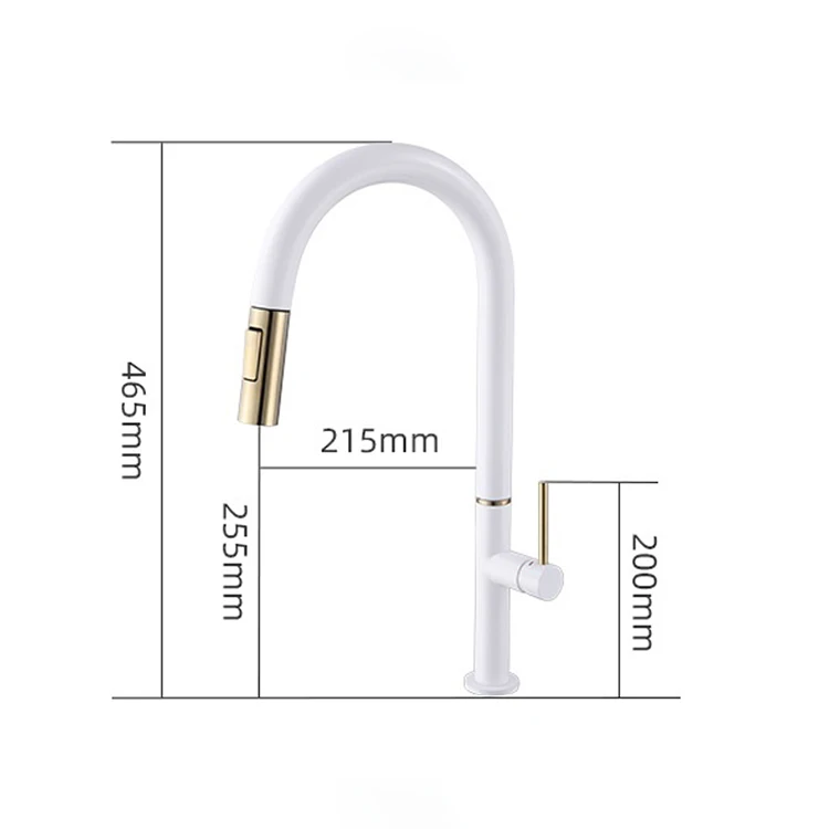 Grifo de fregadero de cocina abatible con sensor táctil negro y dorado con rociador