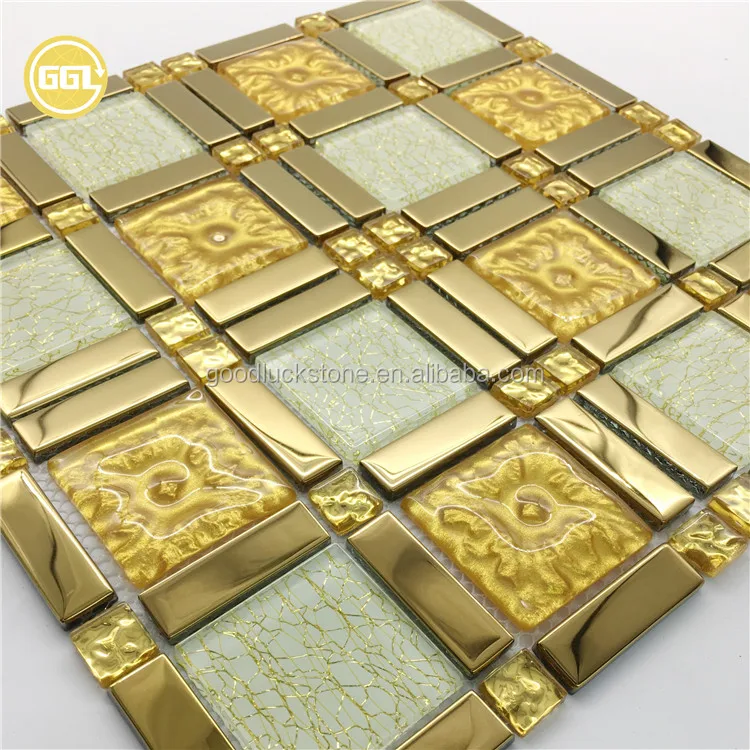 Shining Glass Mosaic Tile Mix Metal Strip Shaped Tile for Wall Decoration