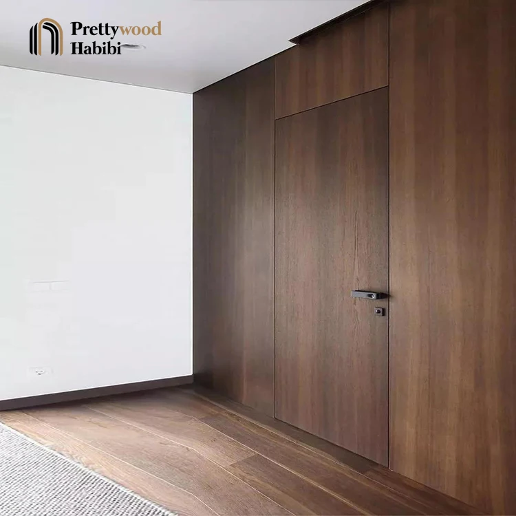 Prettywood American Hotel Guest Room Interior Modern Design Wooden Hidden Door With Full Set Custom Wall Panel details