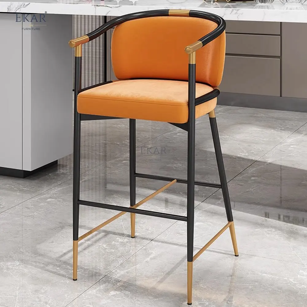 Modern High Gloss Black and Champagne Gold Metal Bar Stool Contemporary Leather Dining Chair for Home Bar Apartments Bedrooms supplier