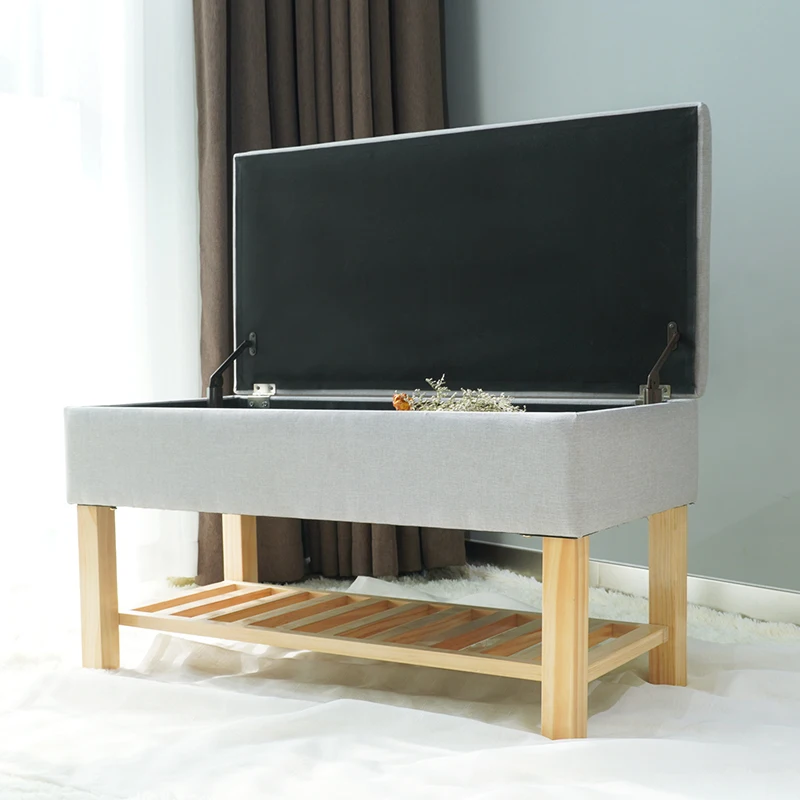 Factory Customized Modern Linen Stool Seat Design Folding Ottoman Storage Bench With Drawer