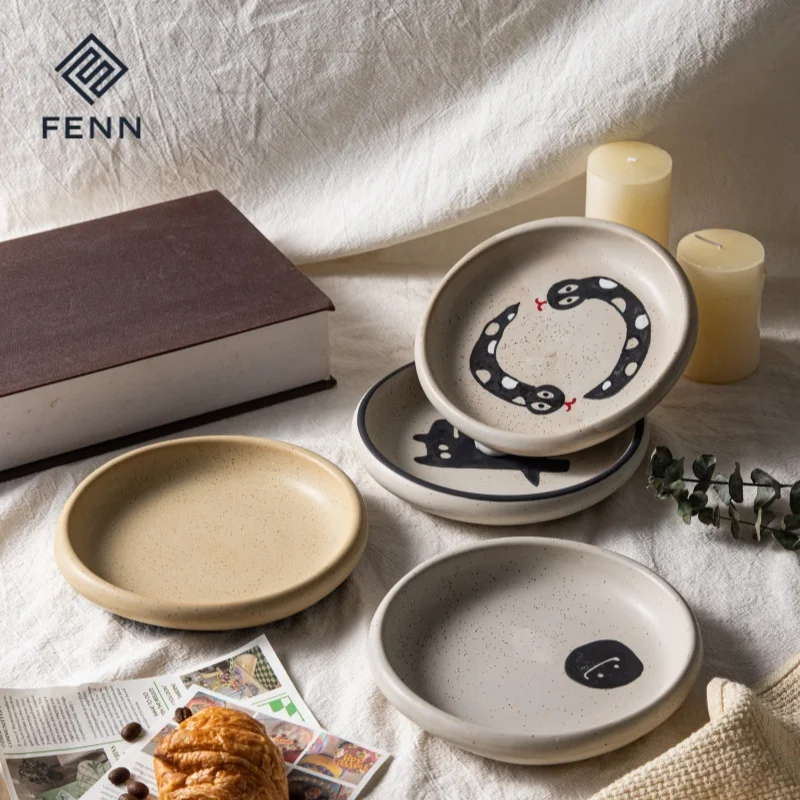 FENN Wholesale Nature Vintage Ceramic Dish Sets Sesame Speck Serving Platter Fine Dining Dish Restaurant Porcelain Dinner Plate