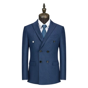 Custom Men's Italian Fabric 50% Wool 50% Polyester Fiber West Royal Blue Plaid Business Suits Single Breasted for Business