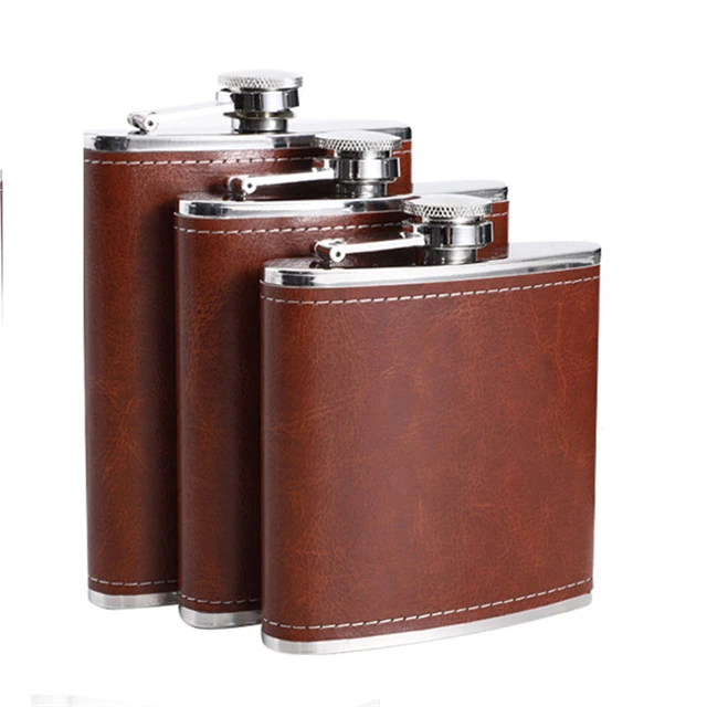 J001 изготовленный на заказ 6/7/8OZ кожа спиртного фляга винная бутылка карманных фляжек из нержавеющей стали и воронка подарочный набор для виски