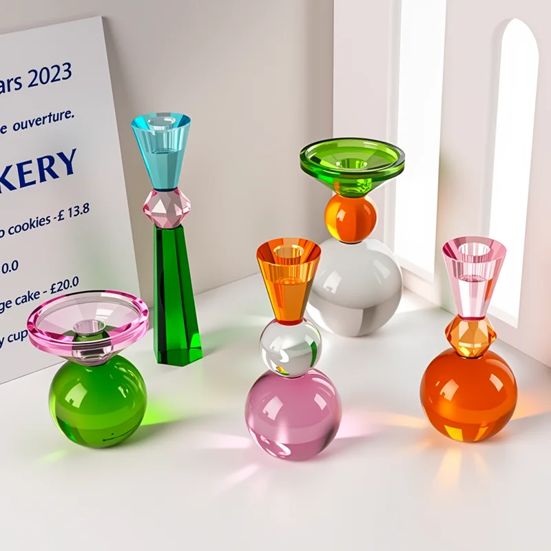 European Style Glass Candle Crystal Holders for Candlestick Wedding Home Decoration Table Suitable for Both Sides Candle Holders