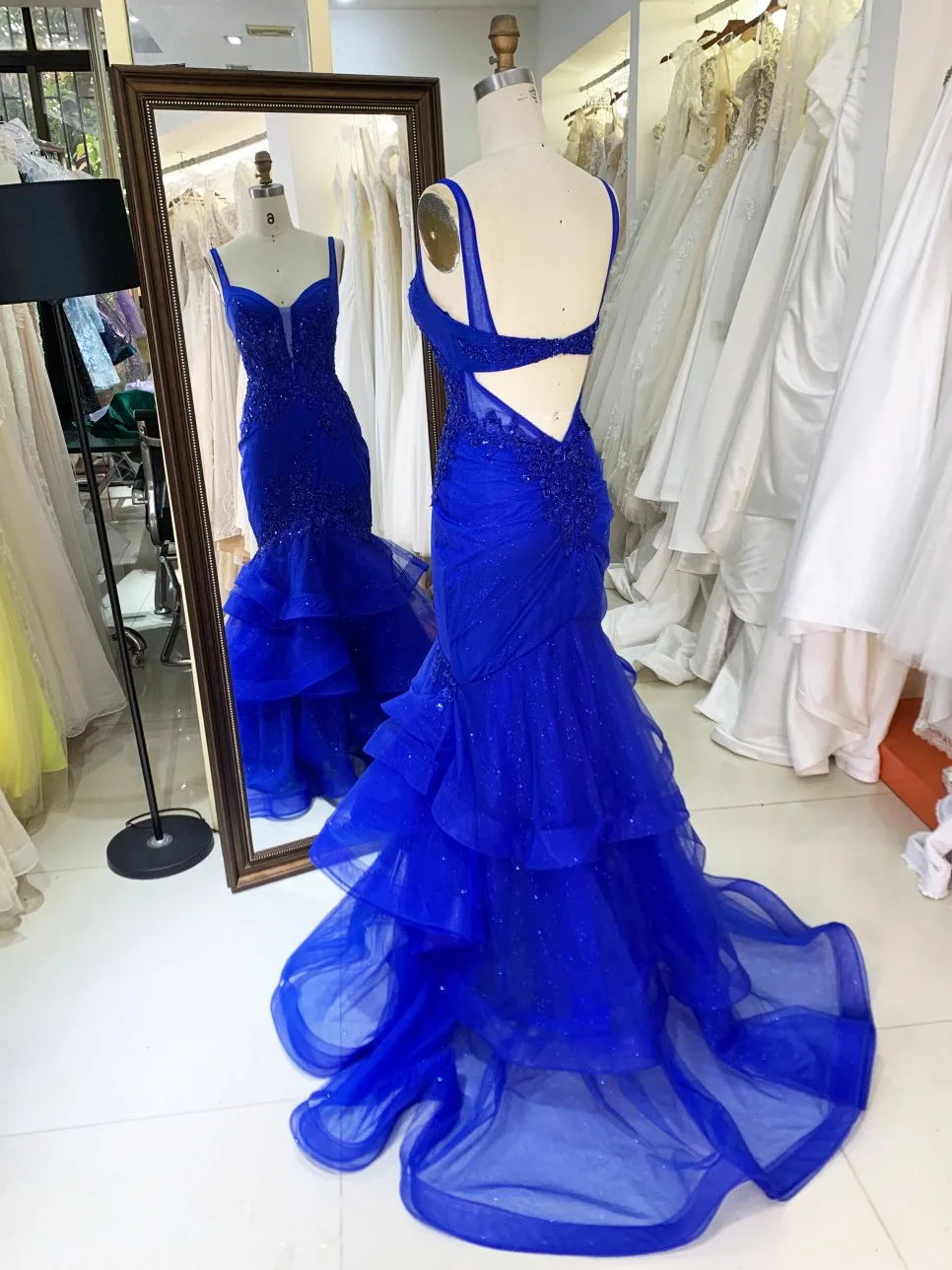 New Dress Embroidery Flower Boning Royal Blue Elegant Wholesale Long Women Formal Party Gowns Evening Dresses