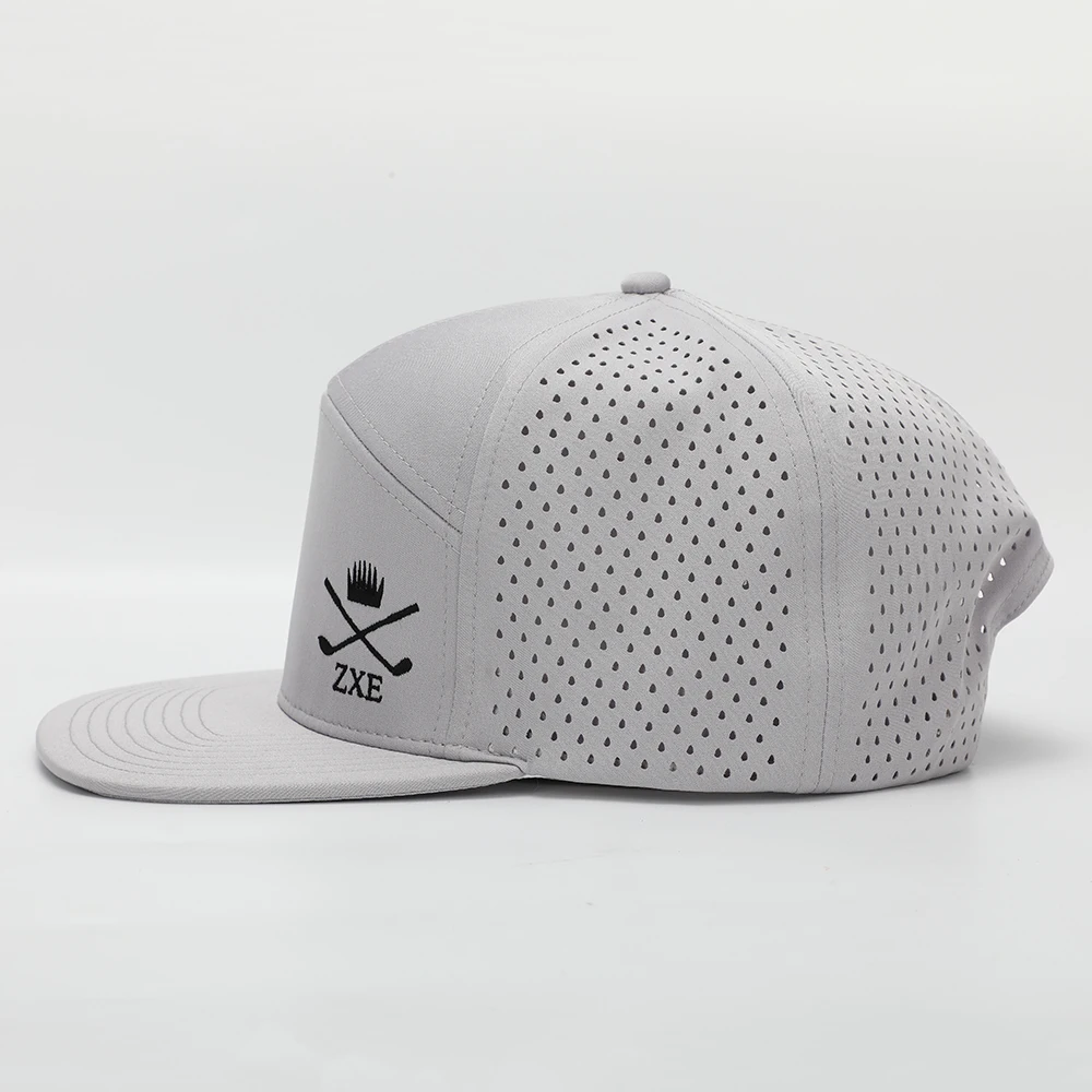 Custom Luxury 7 Panel Embroidered Logo Hip Hop Snap Back Water Resistant Perforated Laser Cutting Hole Snapback Cap Hat