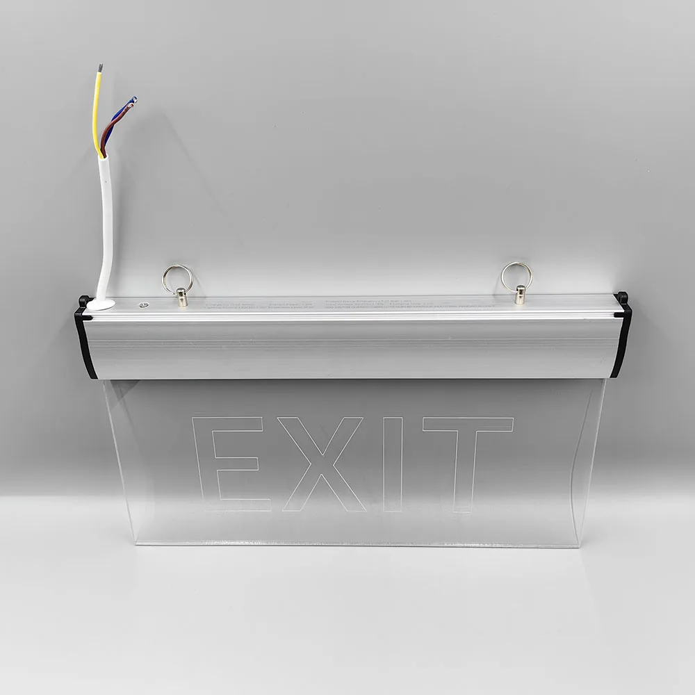 Factory Price LED Exit Sign, LED Emergency Lights With Rechargeable Battery, Transparent Acrylic Panel With Laser Pictogram