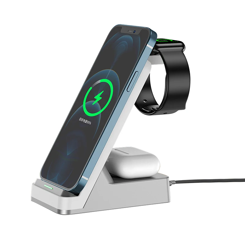 3 in 1  Wireless Charger Stand for iPhone 12 Pro Max for Apple Watch 10W Fast Wireless Charging Dock Station for Airpods