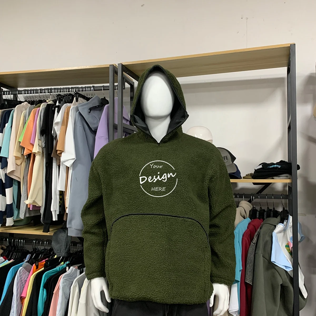 JL121B High Quality Flannel Men’s Hoodies Thick Lamb Wool Warm Pullover Hoodies Men’s Hooded Sweatshirt