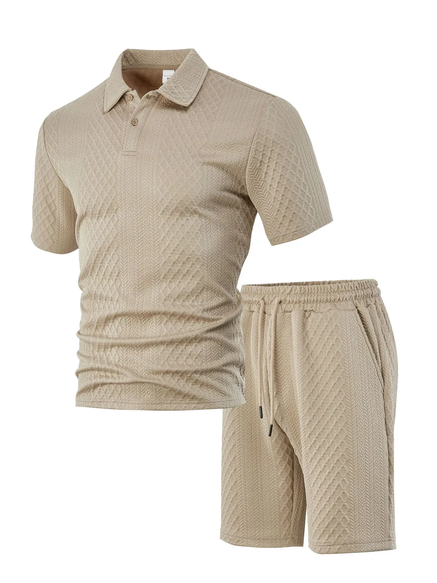 2026 New Style Men's Casual Suit Featuring a Lapel Patterned Texture Short Sleeved Polo aperçu 8
