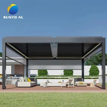 Waterproof Outdoor Aluminum Pergola Roof Aluminum Gazebo Canopy Wirh LED Light for Patio Garden Villas Prefab Houses Workshops