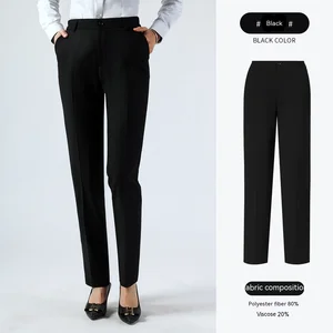 Professional High-Waisted Straight Tube Elastic Drape Suit Pants For Women Single Breasted Closure Flat Front Business