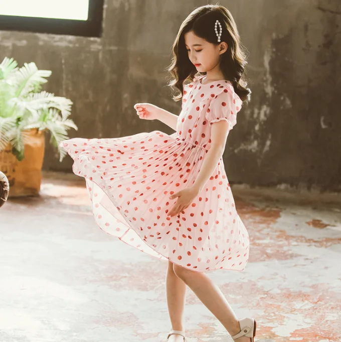 Fashion Kids Children Clothing Polka Dot Girl Chiffon Sundress Dress Hot 