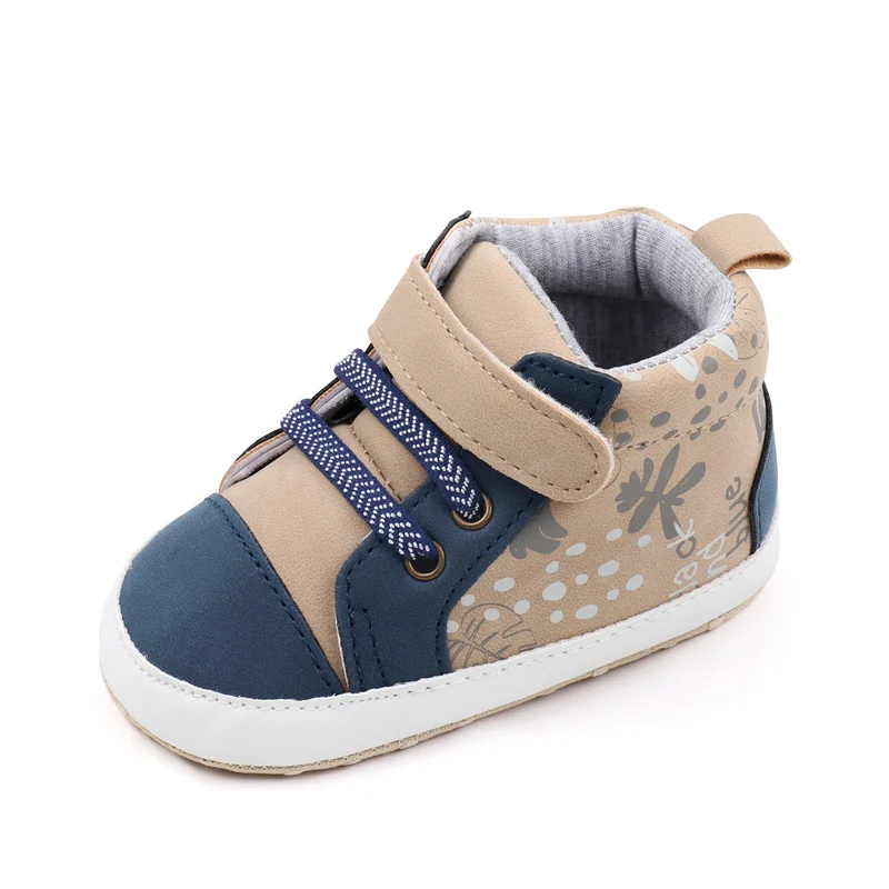 Patchwork Color Printing Decorative Baby Boys High-Top Soft-Sole Shoes for Walking supplier