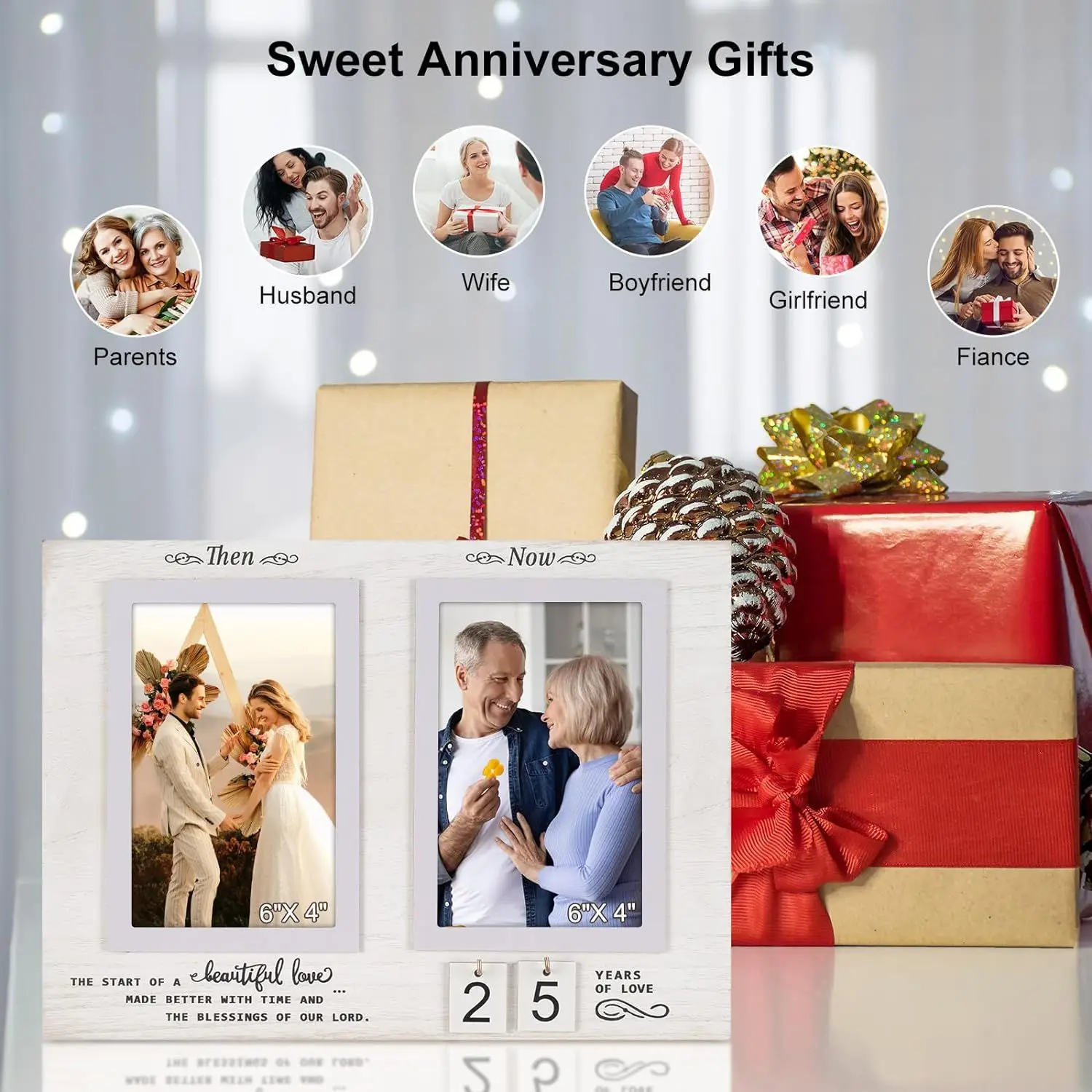 Then & Now Anniversary Picture Frame Custom 1-99 Years Wedding Gift Ideas - Anniversary Wood Photo Frame Tabletop Home Decor