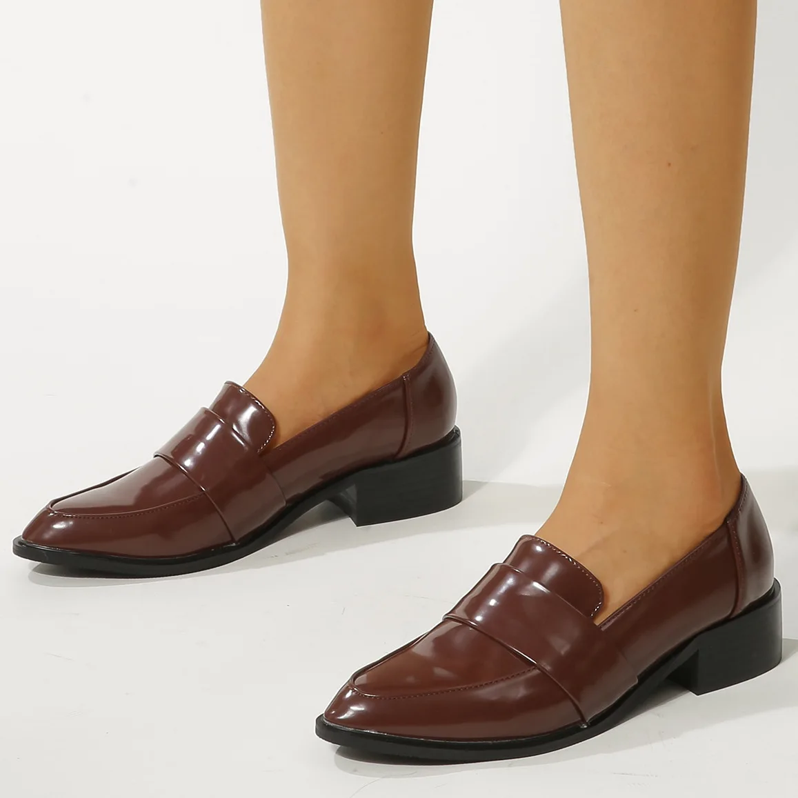 Zapatos planos clásicos de cuero sintético para mujer, mocasines