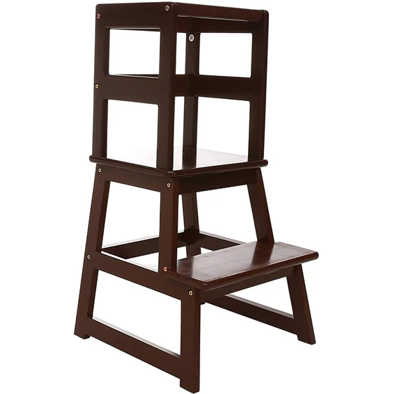 Modern Bamboo Wood Toddler Step Stool Adjustable Height Ottoman for Kitchen Use for Kids at Home