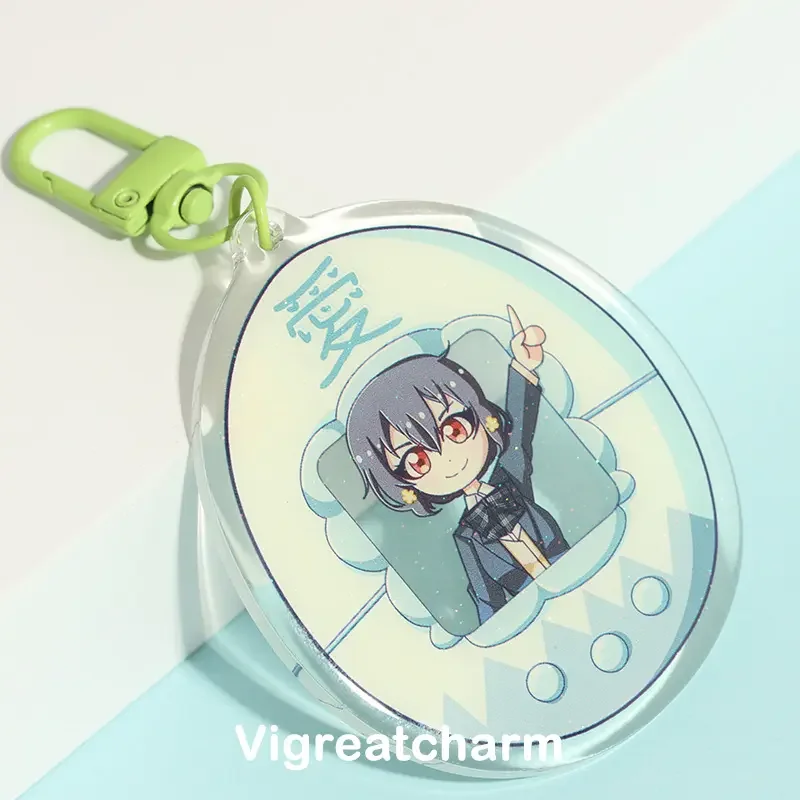 NO MOQ Cheap Make Your Own Design Printed Custom Pendant Key Chain Acrylic  Charms Glitter Epoxy Acrylic Charm Keychain