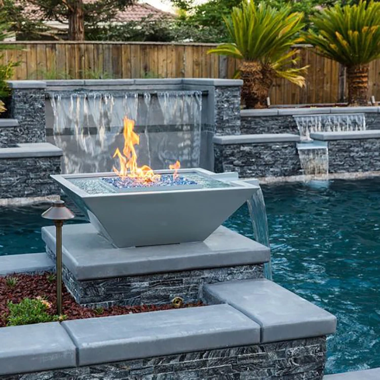 Outdoor Fire Water Bowl Fire Pit And Waterfall For Pool Fire Pit Pool ...