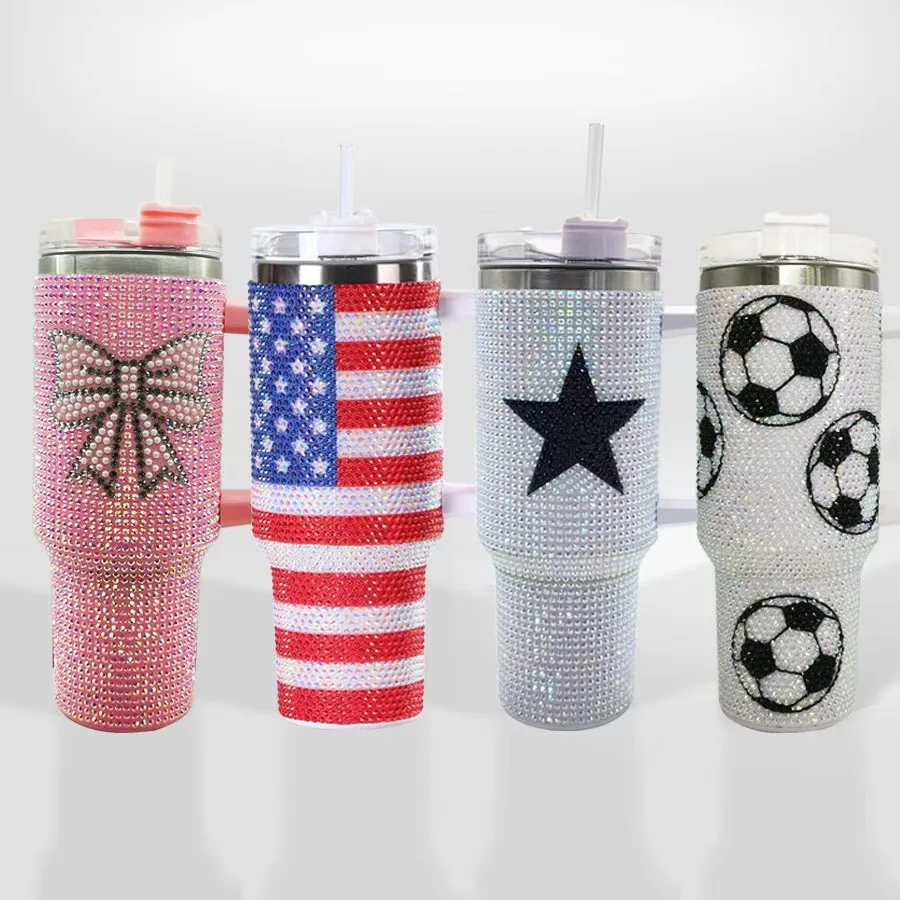 DD3472 40oz Rhinestone Stud USA American Flag Tumbler