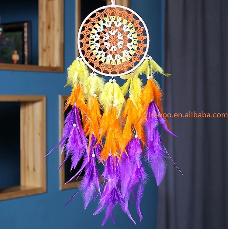 LED Wall Dreamcatcher - Handmade Feather Wind Chimes Art Decoration