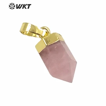 WT-P1332 WKT Wholesale Bullet Point Tiny Exquisite 24k Real Gold Silver Plated Rose quartz Pendant Gift for Girl