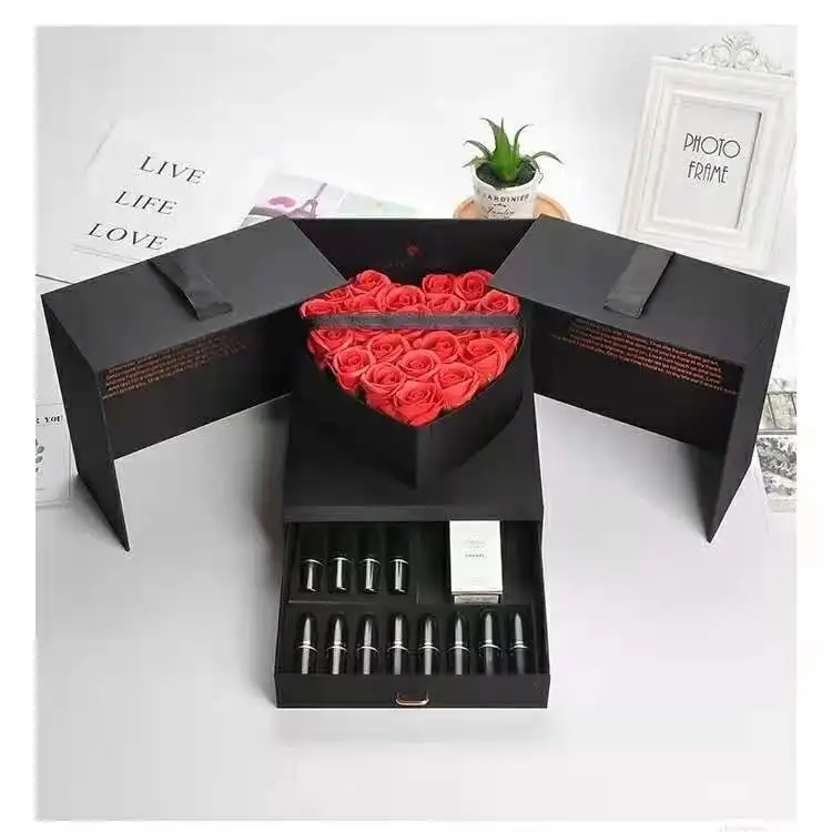 "luxury Two Layer Rose Flower Heart Gift Packaging Box Custom I Love ...