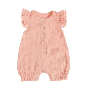 Wholesale 100%cotton Muslin Girl Clothing Ruffle Jumpsuit Baby Romper for Newborn