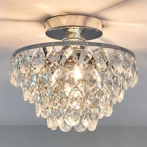 KACKSUN Modern Design Vintage Crystal Ceiling Light for Living Room Surface Mounted with LED Bulb Stainless Steel Base