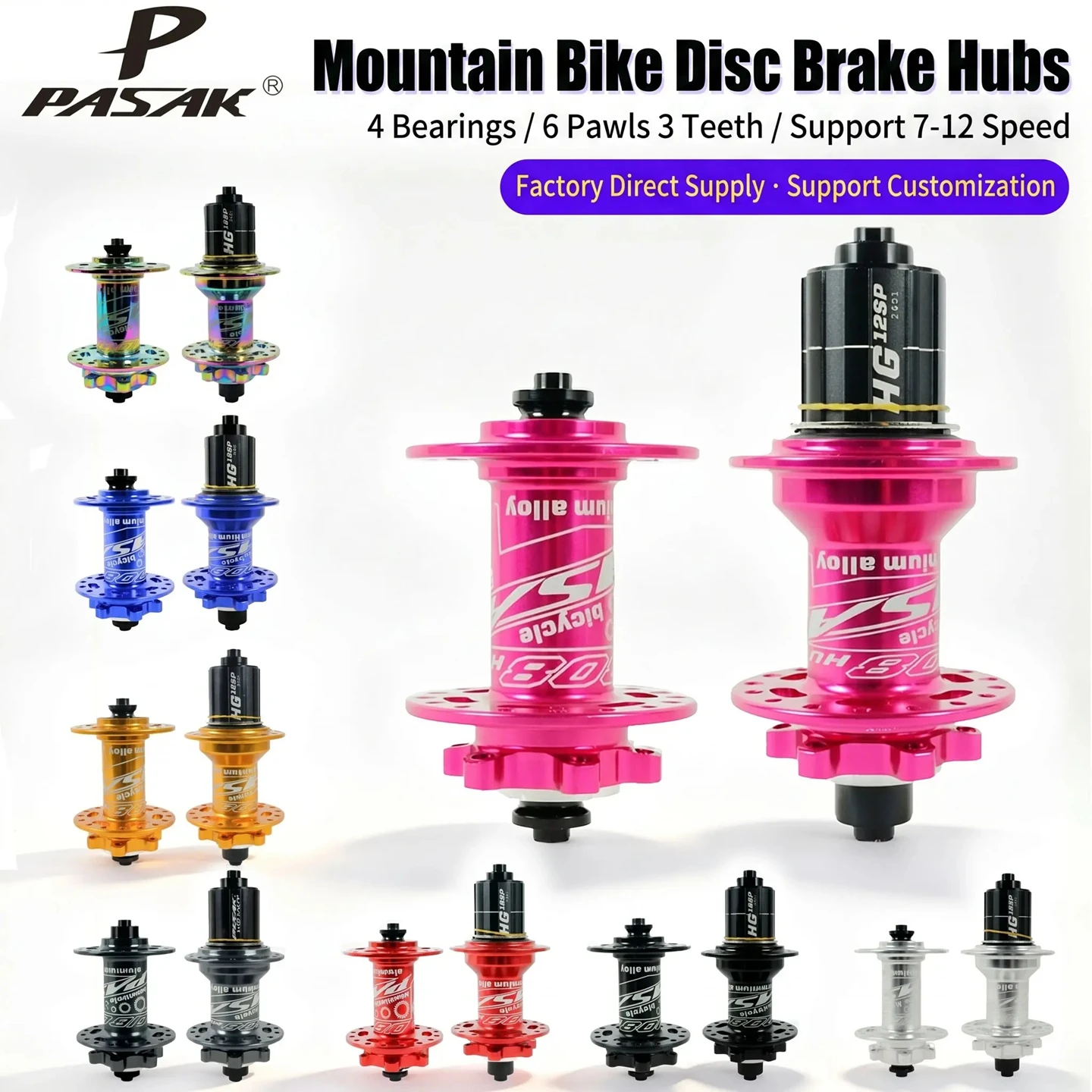 PASAK 32-Hole Rear Bike Hub with 4-Sealed Bearings, 7-12 Speed HG